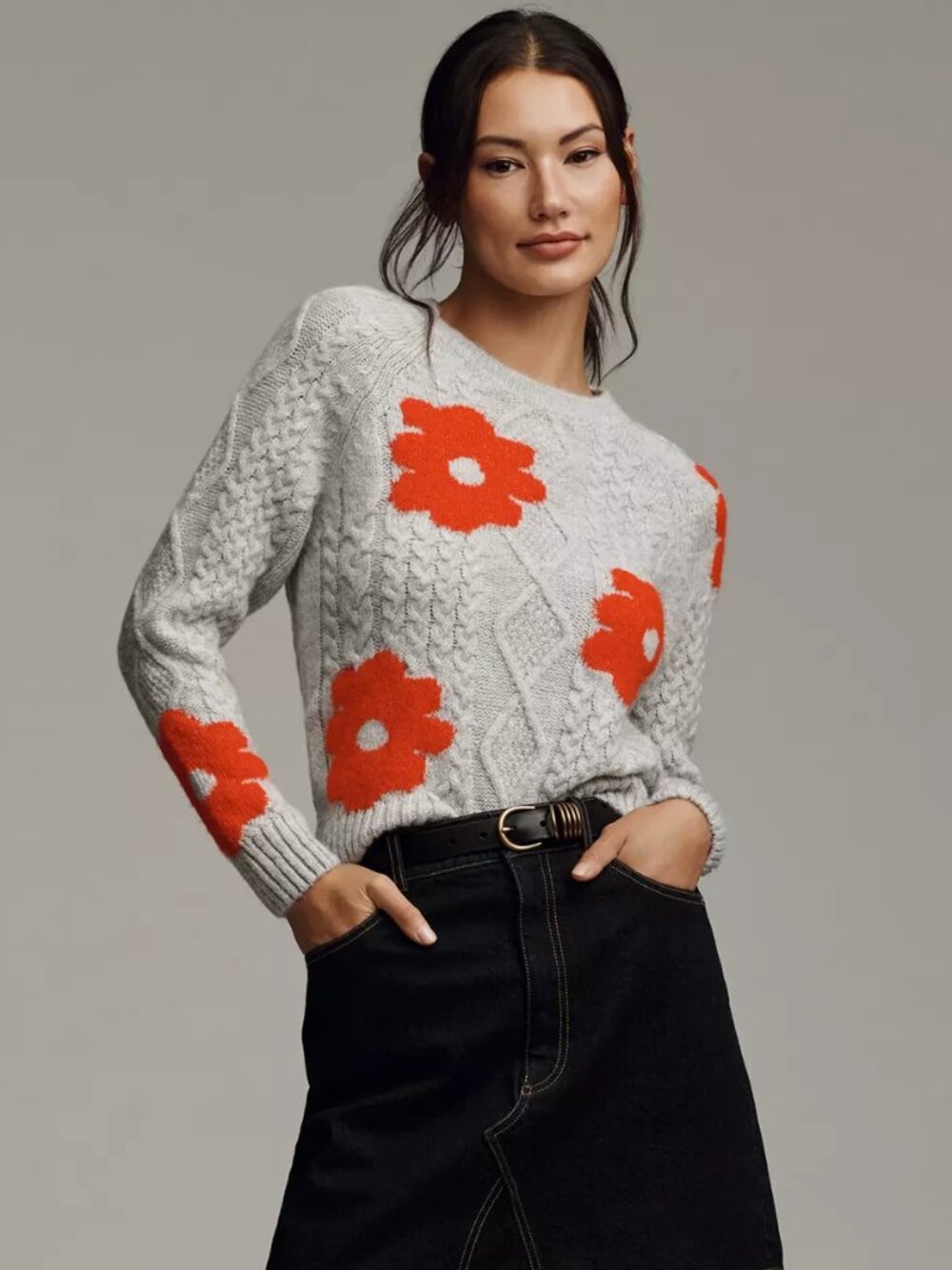 Anthropologie Maeve The Gracey Cable Floral Pullover Sweater (size XXS)